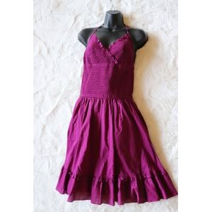 BCBG MAXAZRIA | magenta silk ruffle halter dress